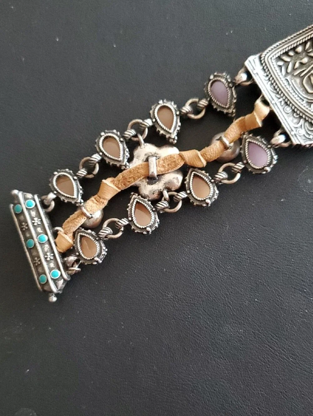 Vintage-Inspired Lucky Brand Silver Tone Bracelet Pale Pink Stones Boho - Picture 7 of 9